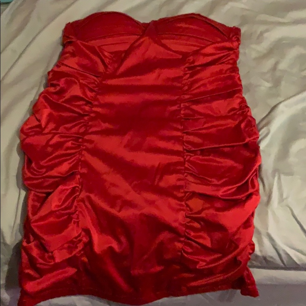 Strapless red dress